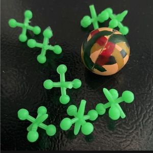 Jacks Game, 3 Sets, Each Set with 10 Plastic Jacks and 1 Marbleized Rubber Ball